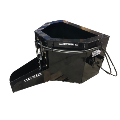 Skid Steer 3/4 Yard Concrete Hopper Cement Bucket, handcrafted steel, plain background