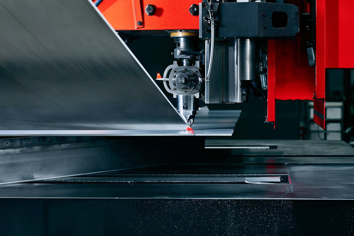 Steel plate cutting and press brake in a fabrication shop